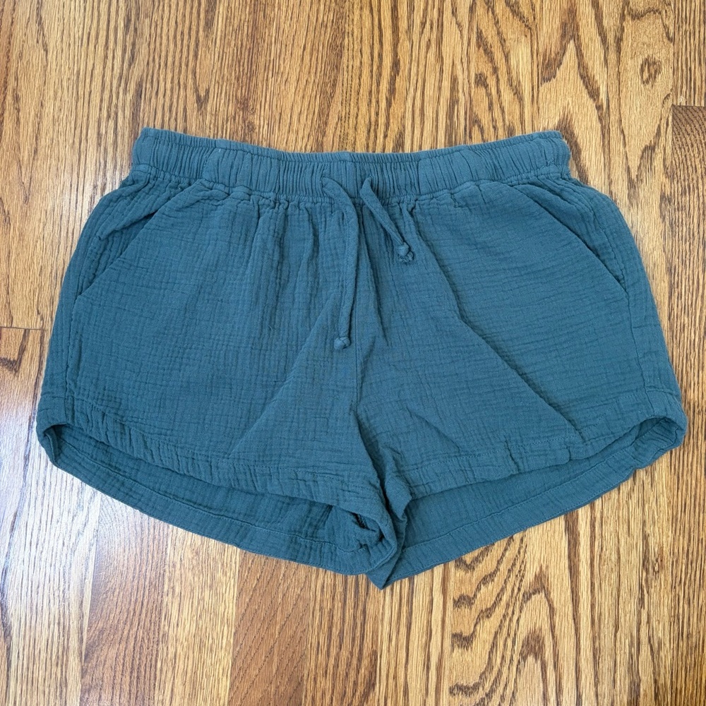 YFB Casual Drawstring Gauze Lounge Shorts — Teal Blue/Green (M)